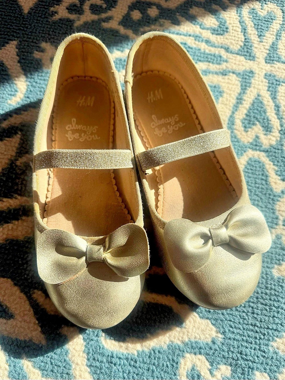 H&M Bow-Detail Ballet Flats Gold Girls US 12.5